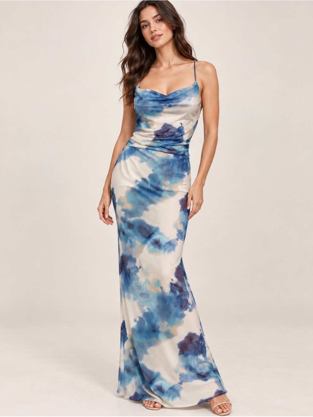 Ruby Suz - Blue Watercolor Cowl Neck Spaghetti Strap Top 10